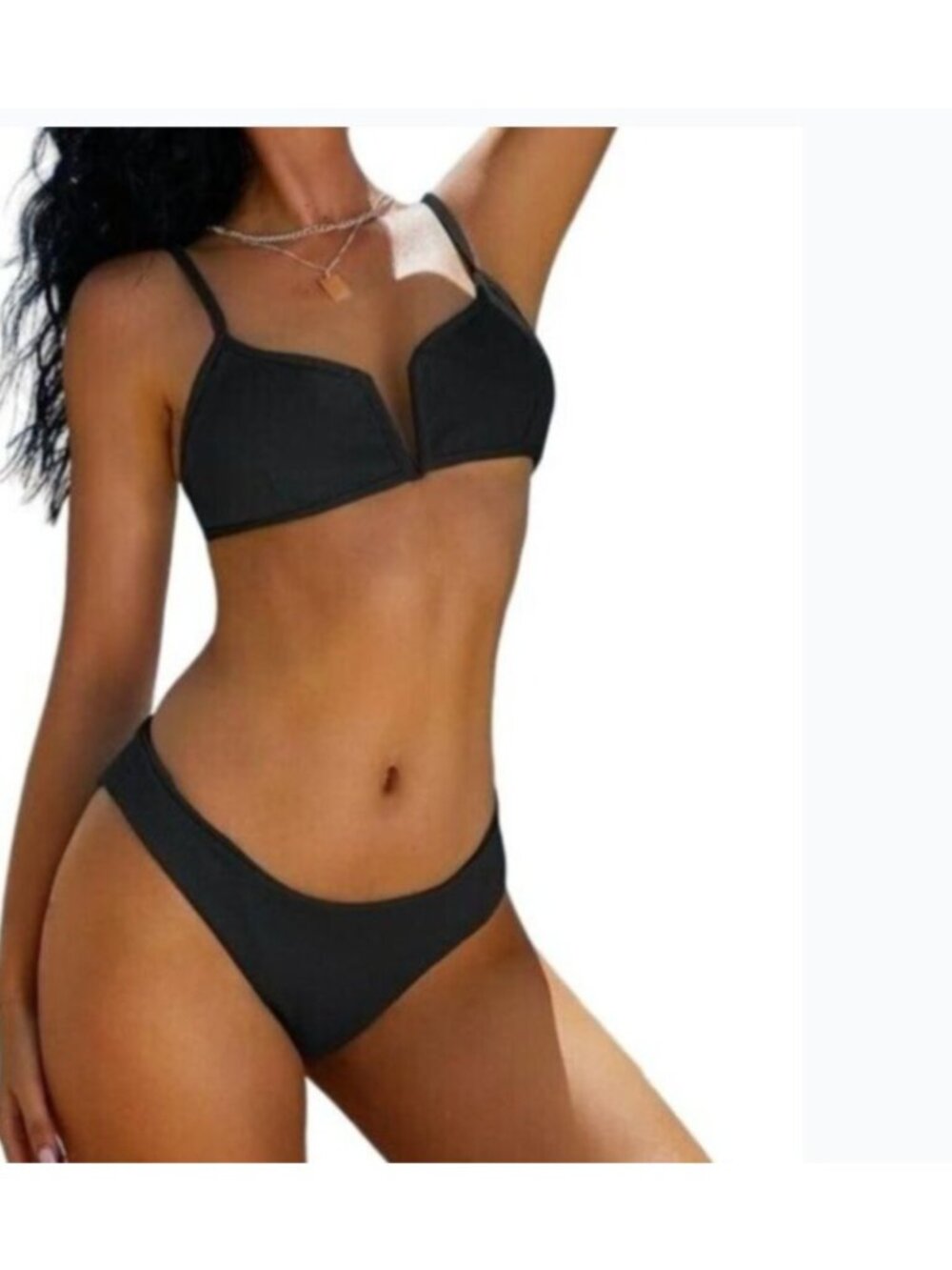ZAFUL Black Ribbed High Cut Bikini Set | Size 8